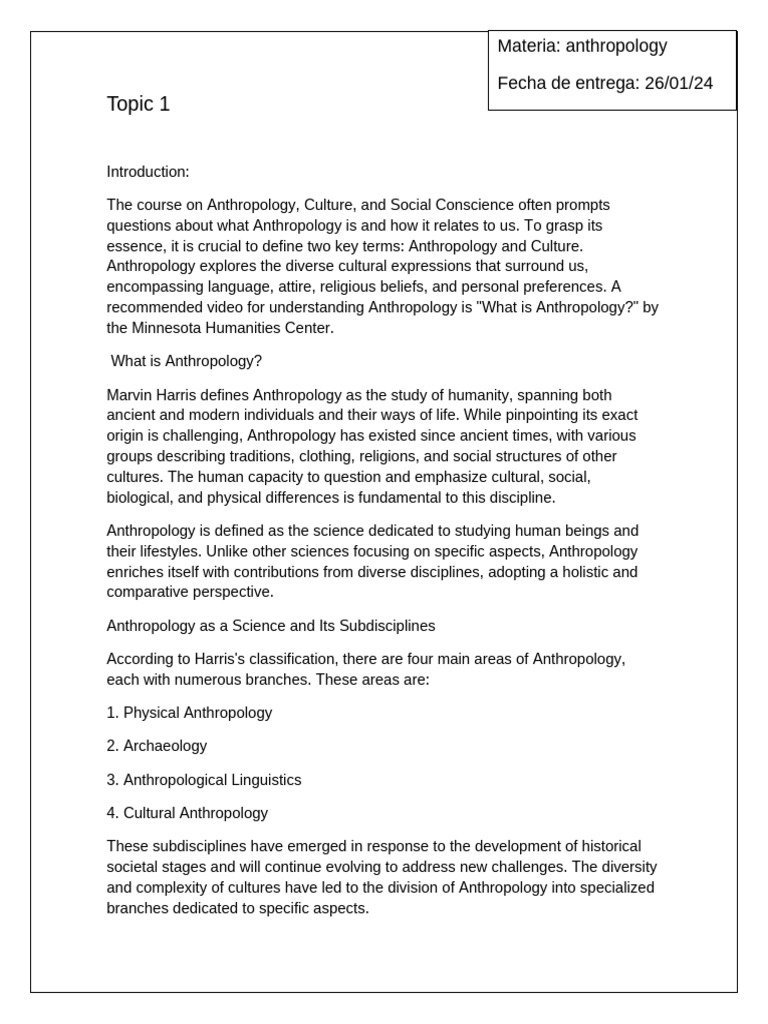 Understanding Anthropology and Its Subdisciplines | PDF
