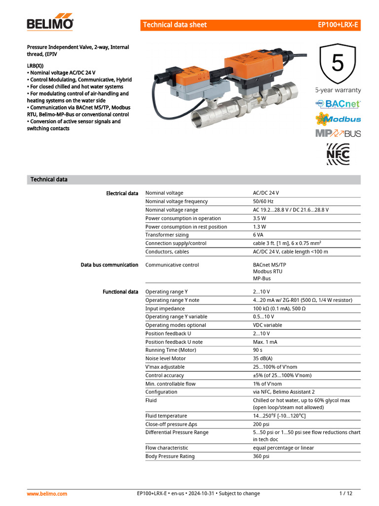 Belimo EP100 LRX-E Datasheet En-Us | PDF | Alternating Current | Direct ...