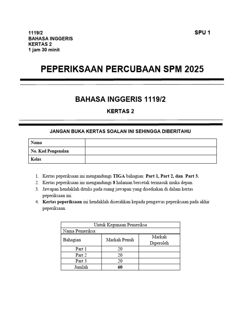 SPM 2025 English Exam Paper 2 Guide | PDF | Crimes | Crime & Violence