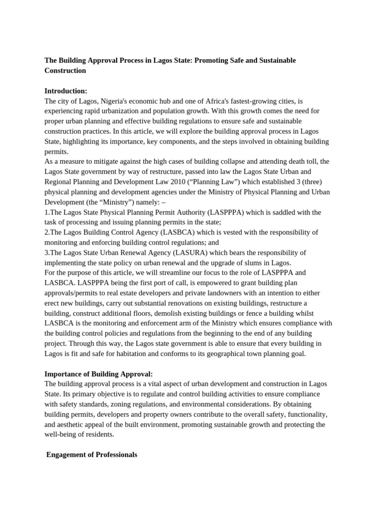 Building Approval Process in Lagos State | PDF | Regulatory Compliance ...