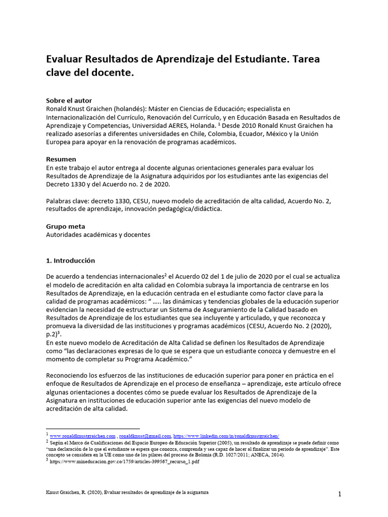 Evaluación de Resultados de Aprendizaje | PDF | Evaluación | Aprendizaje