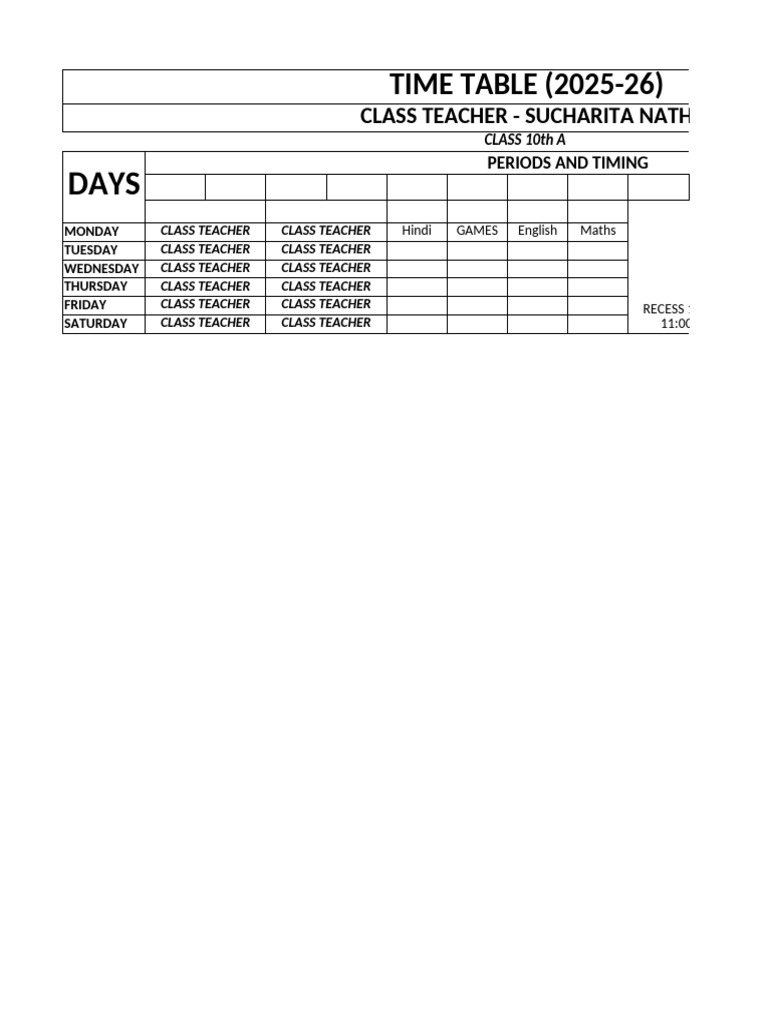 Class 10th Time Table | PDF