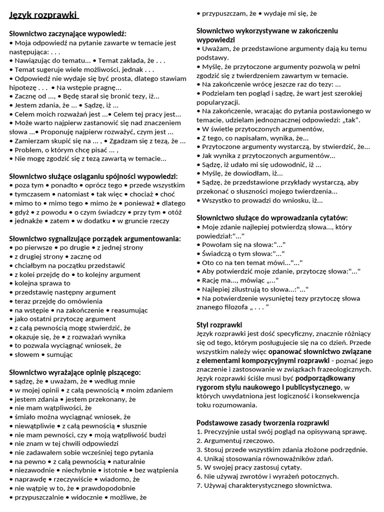 Język Rozprawki | PDF