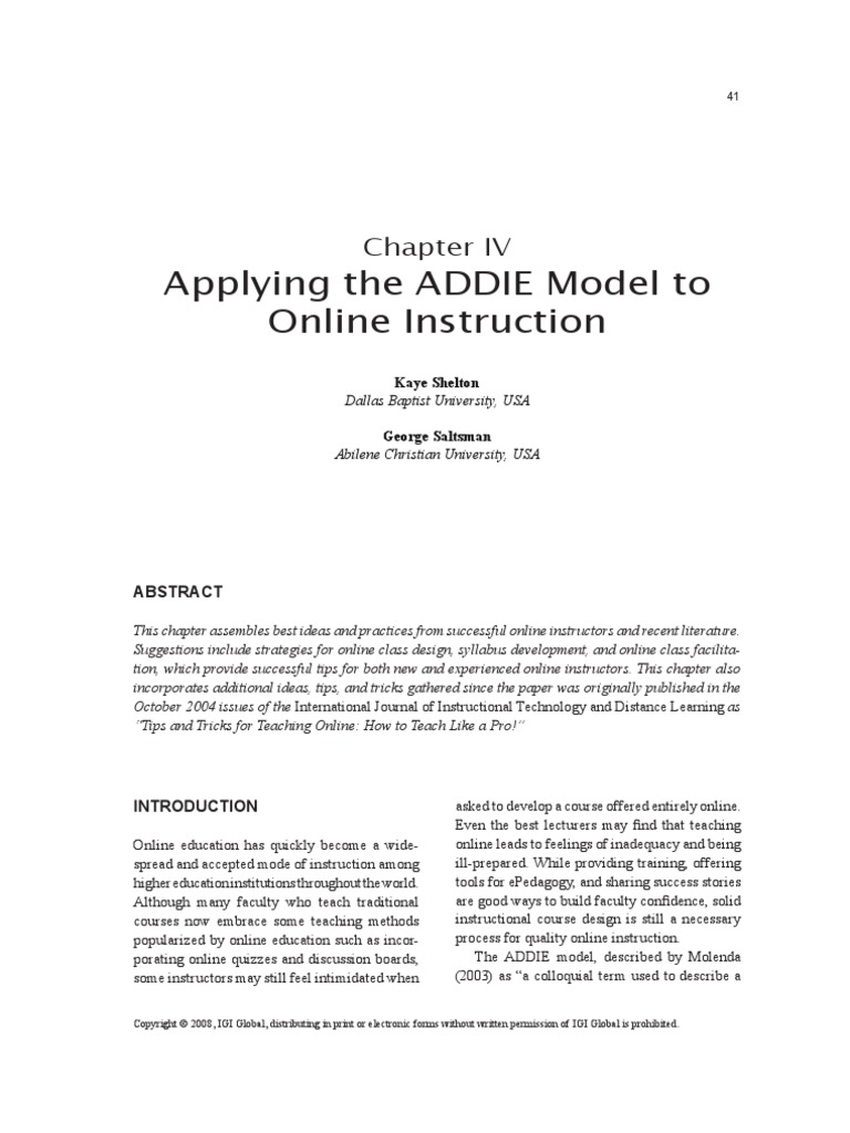 Applying The ADDIE Model To Online Instruction | PDF | Educational ...