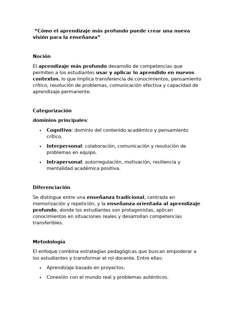 Aprendizaje Profundo en la Enseñanza | PDF | Aprendizaje | Enseñando