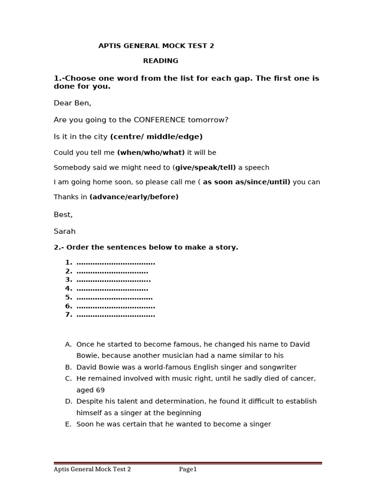 Aptis General Mock Test 2 | PDF | Body Image
