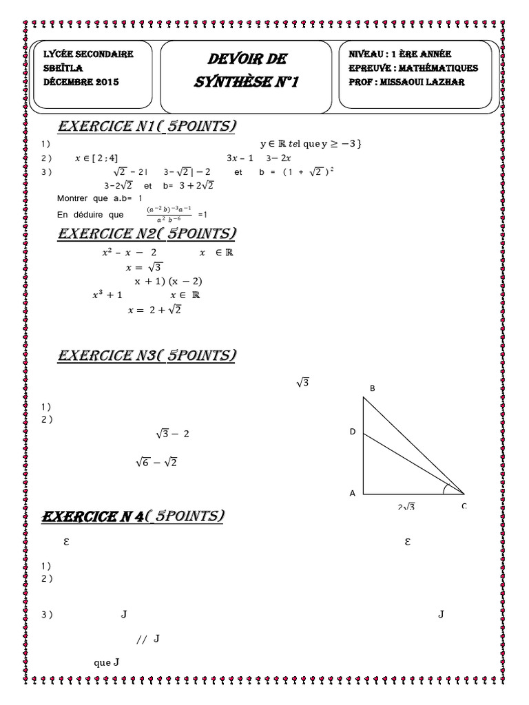 Exercices de mathématiques niveau 1ère | PDF