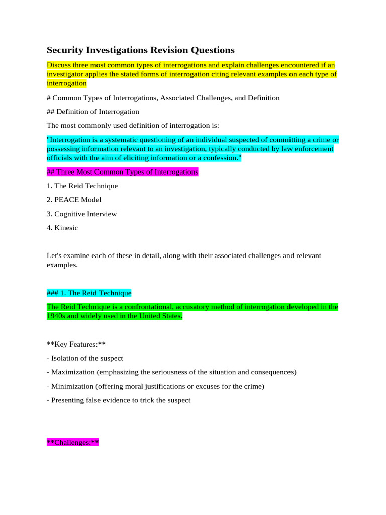 Types of Interrogations and Challenges | PDF | Classified Information ...