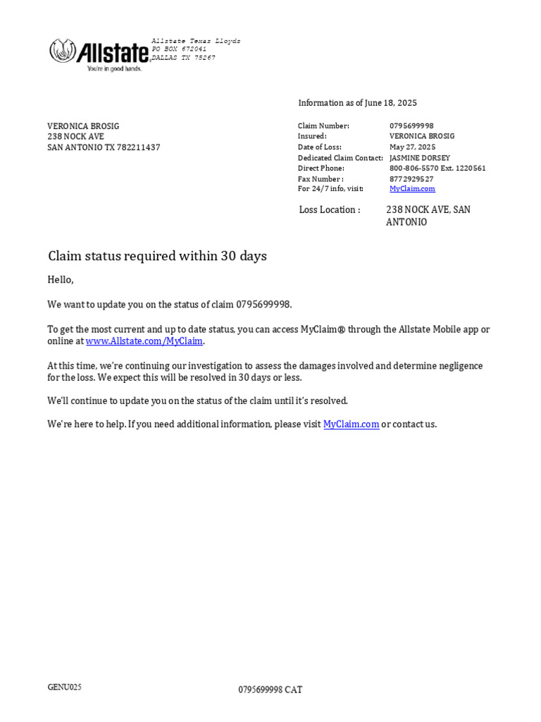 Claim Status Required Within 30 Days: Hello | PDF