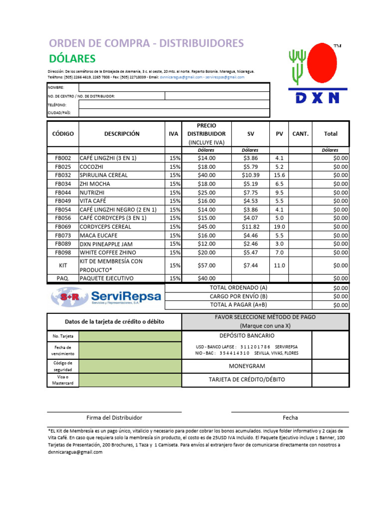 Orden de Compra - NICARAGUA - Dolares | PDF | Tarjeta de débito | Economias