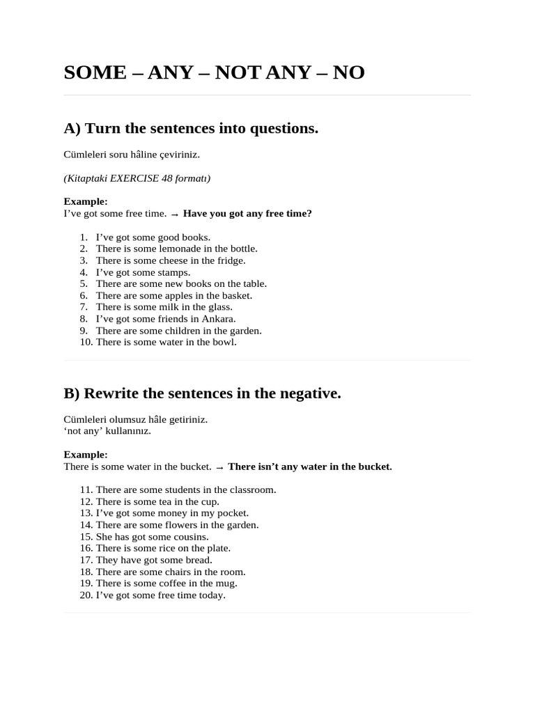 English Grammar: Some, Any, No Exercises | PDF | Chess Theory | Chess