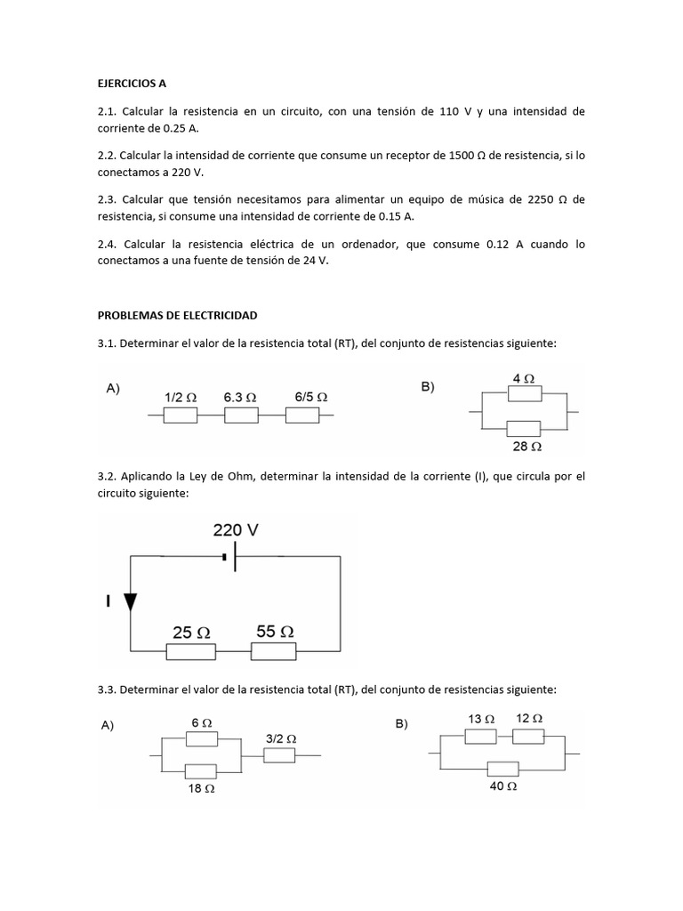 Ejercicios de Electricidad y Resistencia | PDF | Resistencia Eléctrica ...