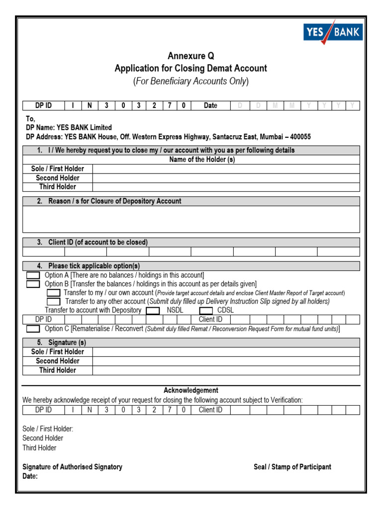 Demat Account Closure Application Form | PDF