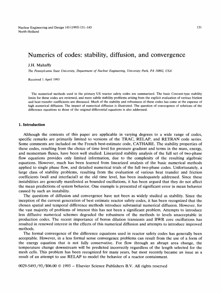 Reactor Safety Code Numerical Methods | PDF | Diffusion | Fluid Dynamics
