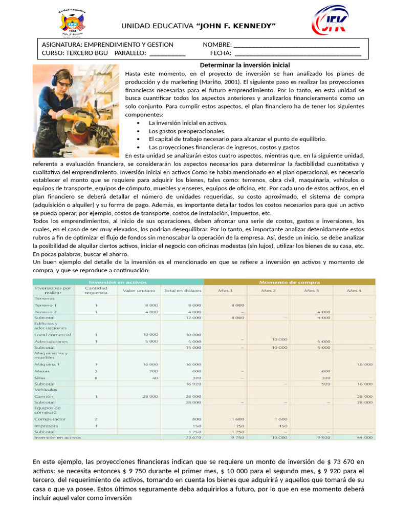 Inversión Inicial en Proyectos Educativos | PDF | Inversiones ...