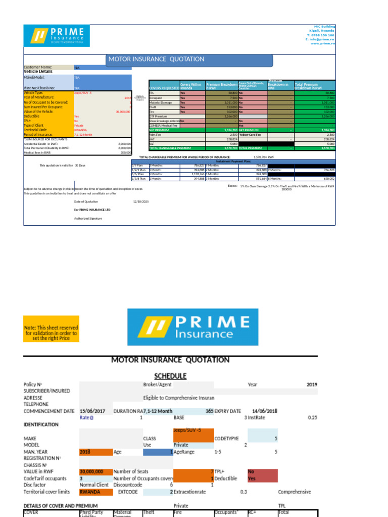 Motor Insurance Quotation for SUVs in Rwanda | PDF | Insurance ...