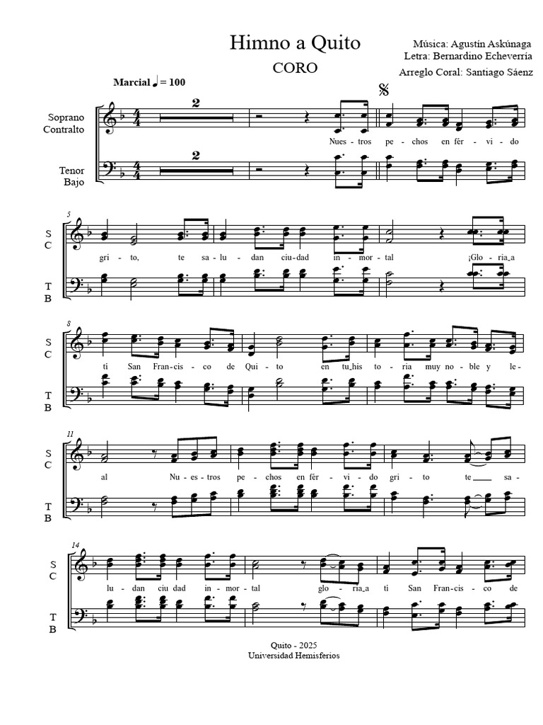 Himno a Quito: Letra y Música | PDF