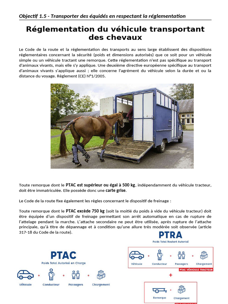 Transport d'équidés : Réglementation PTRA | PDF | Remorque | Véhicules