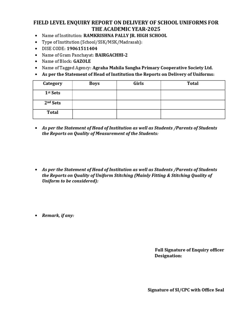 School Uniform Delivery Report 2025 | PDF | Educational Institutions ...
