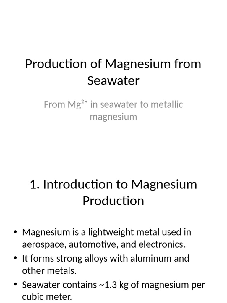 Magnesium Production from Seawater | PDF