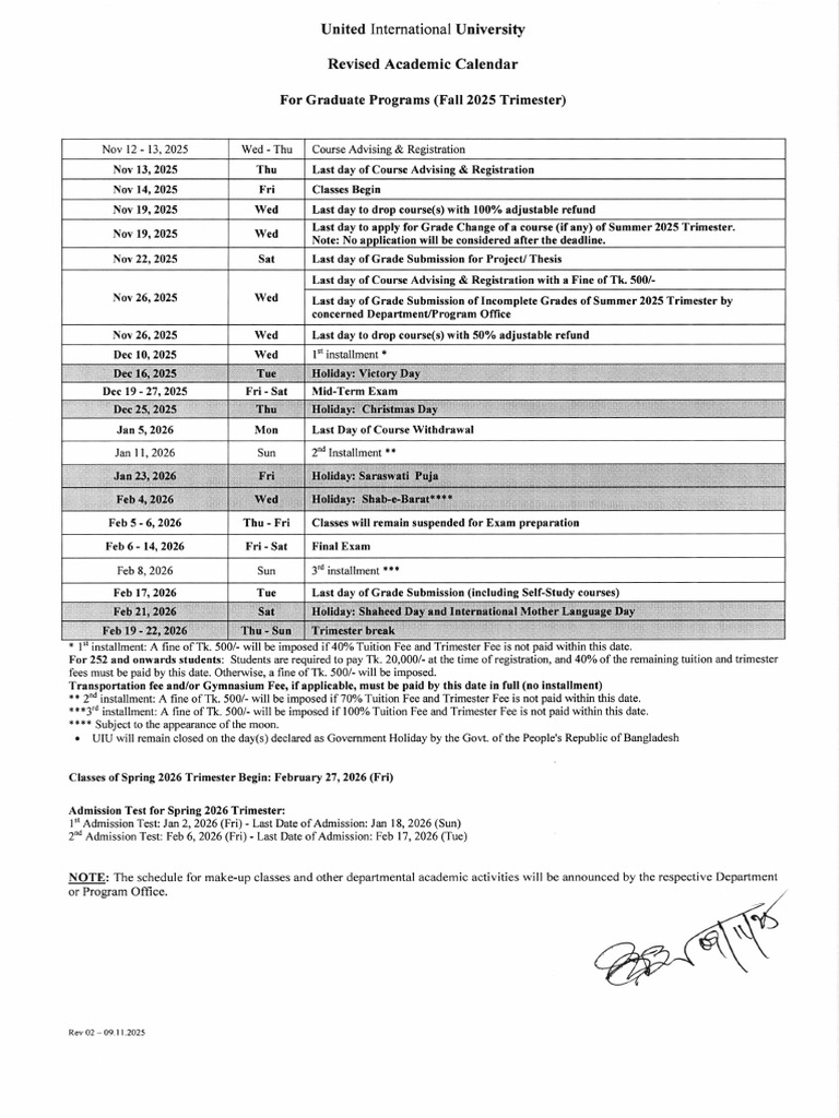 UIU Graduate Academic Calendar 2025 | PDF | Academic Term | Educational ...