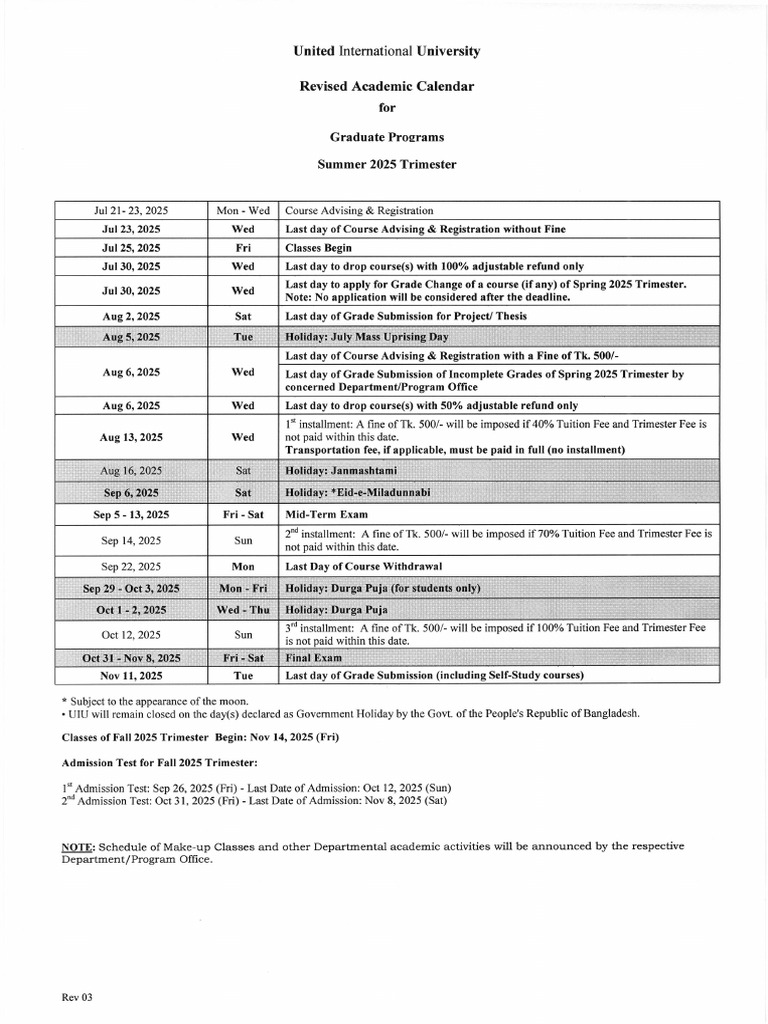 Academic-Calendar 252 Graduate-Programs Revised3 | PDF | Academic Term ...