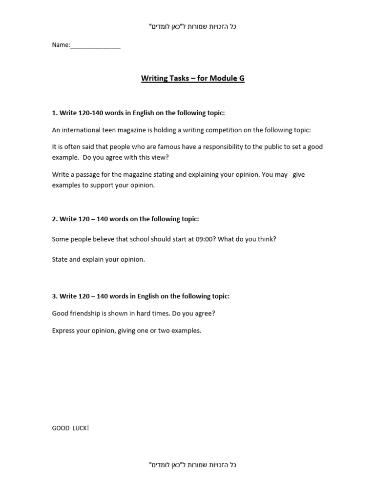 Writing Tasks For Module G 26.6 | PDF
