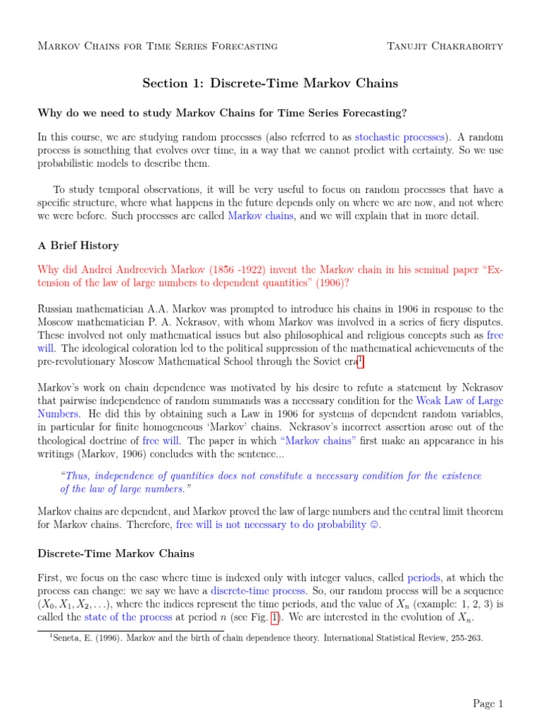 Markov Chains and Ergodicity For Time Series | PDF | Markov Chain ...