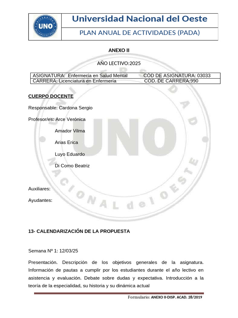 Plan Anual de Enfermería Mental 2025 | PDF | Trastorno mental | Psicosis