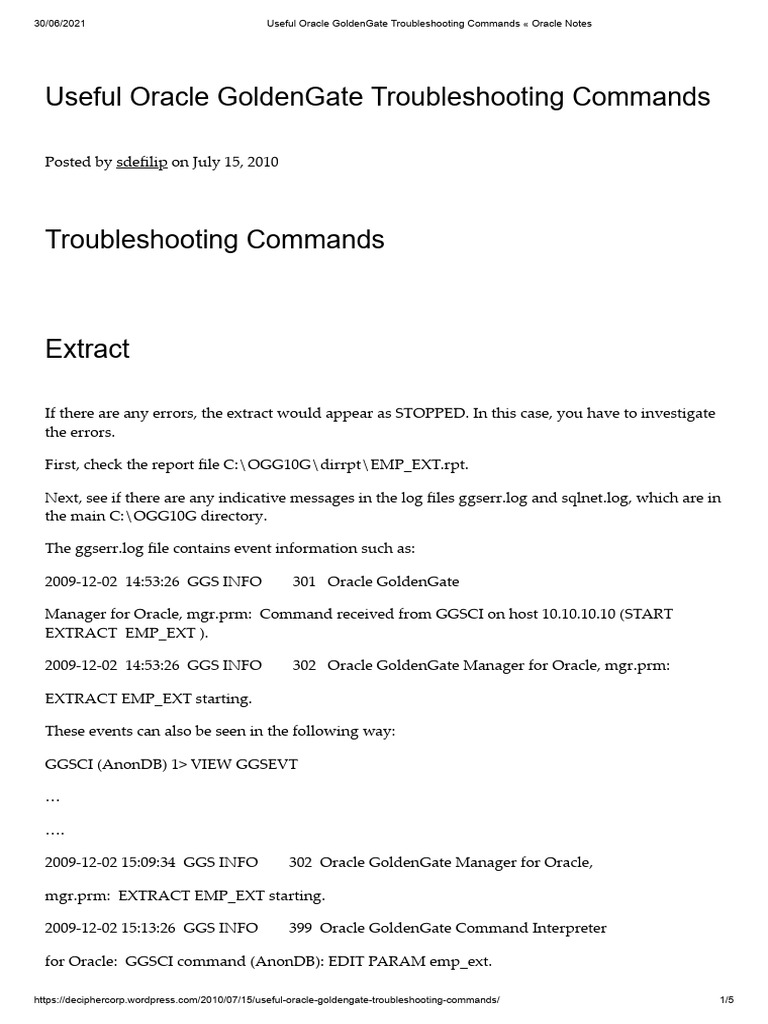 Oracle GoldenGate Troubleshooting Guide | PDF | Replication (Computing ...