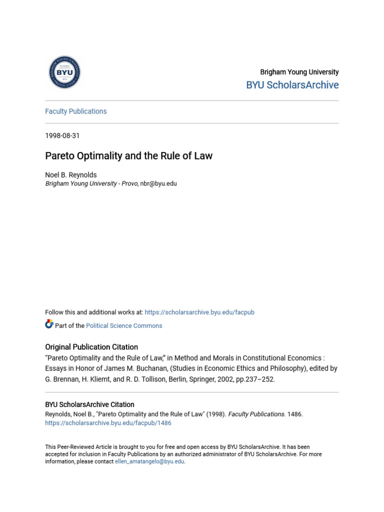 Pareto Optimality and Rule of Law Analysis | PDF | Welfare Economics ...