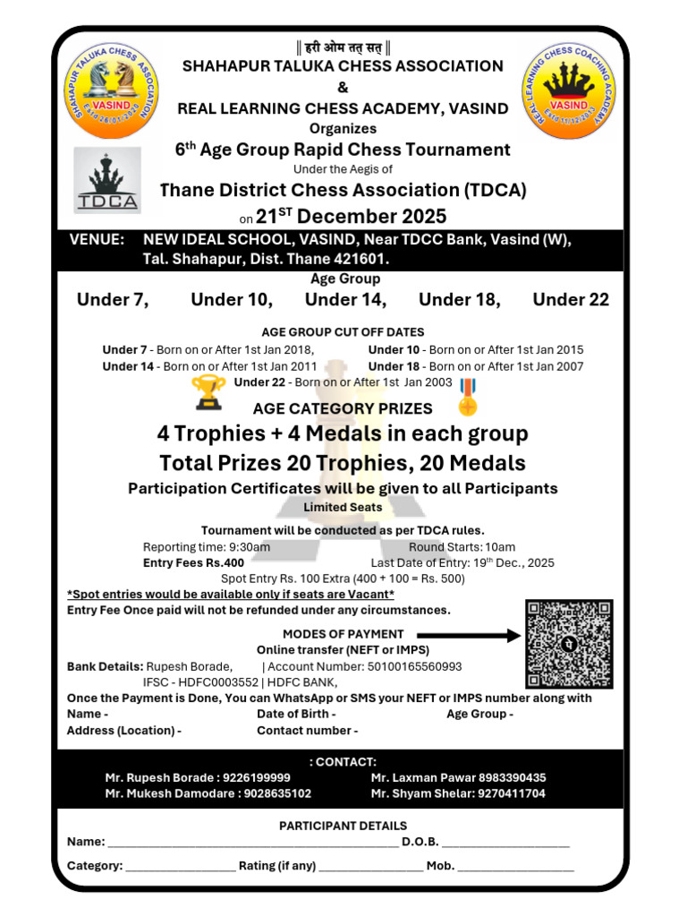 6th Age Group Rapid Chess Tournament | PDF | Chess | Traditional Board ...