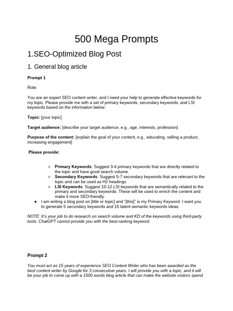 500 Mega Prompts | PDF | Search Engine Optimization | Target Audience