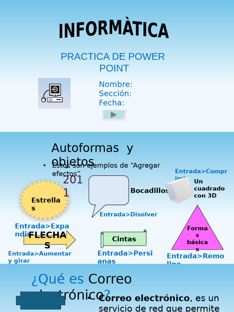 Práctica de PowerPoint: Autoformas y Efectos | PDF