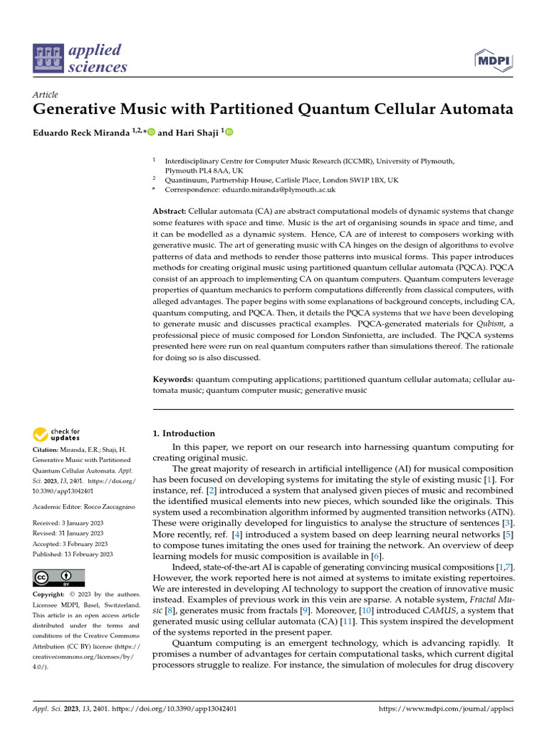 Quantum Cellular Automata in Music Generation | PDF | Quantum Computing ...
