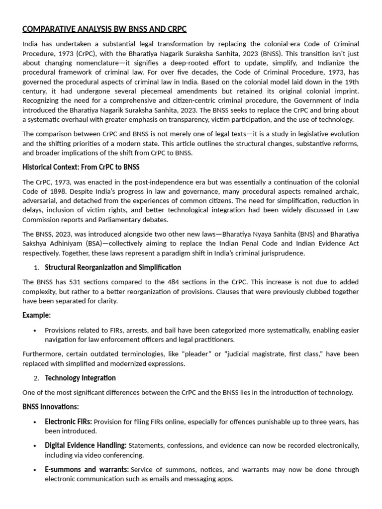 BNSS vs CrPC: Key Legal Changes in India | PDF | Bail | Arrest