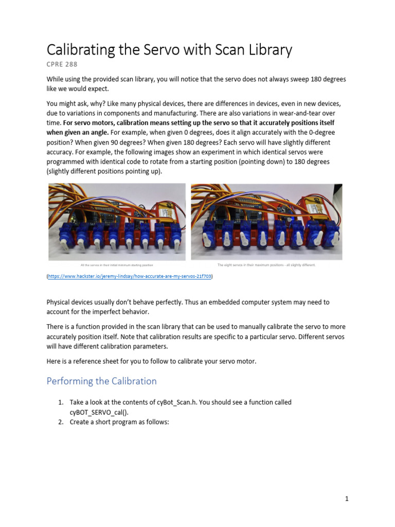 Servo Calibration Reference Sheet | PDF | Servomechanism | Parameter ...