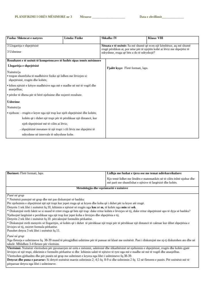 Planifikimi I Orës Mësimore NR 3 | PDF