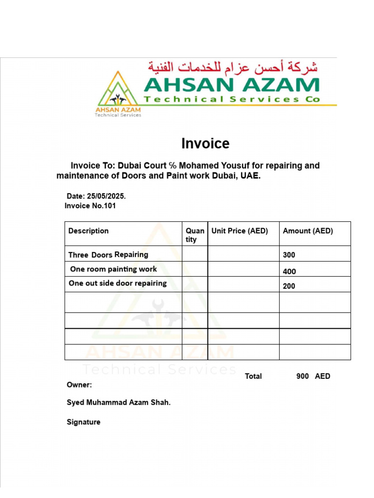 Dubai Court Invoice for Repairs | PDF