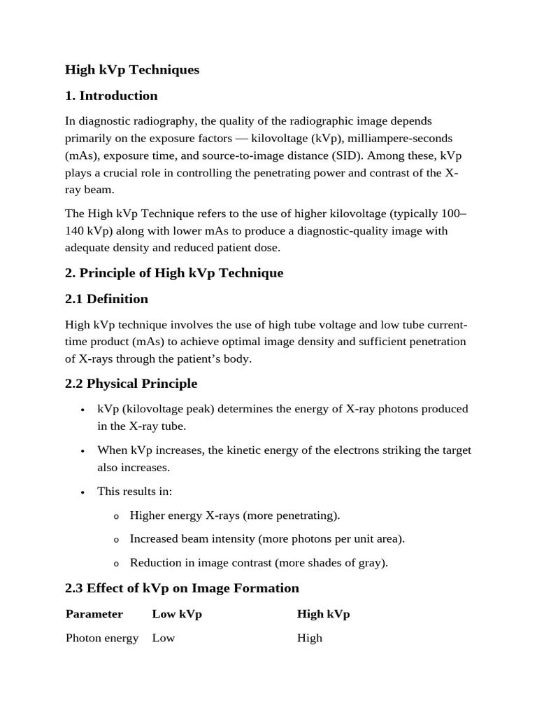 High kVp Techniques in Radiography | PDF | X Ray | Radiography
