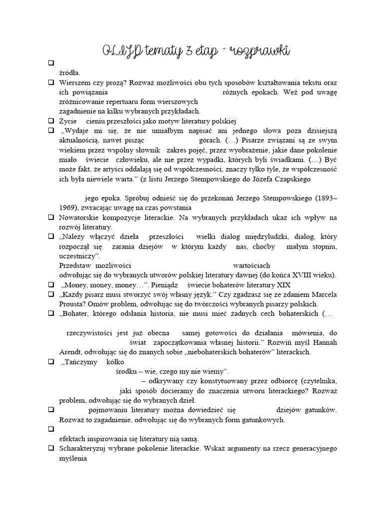 OLIJP Tematy 3 Etap - Rozprawki | PDF