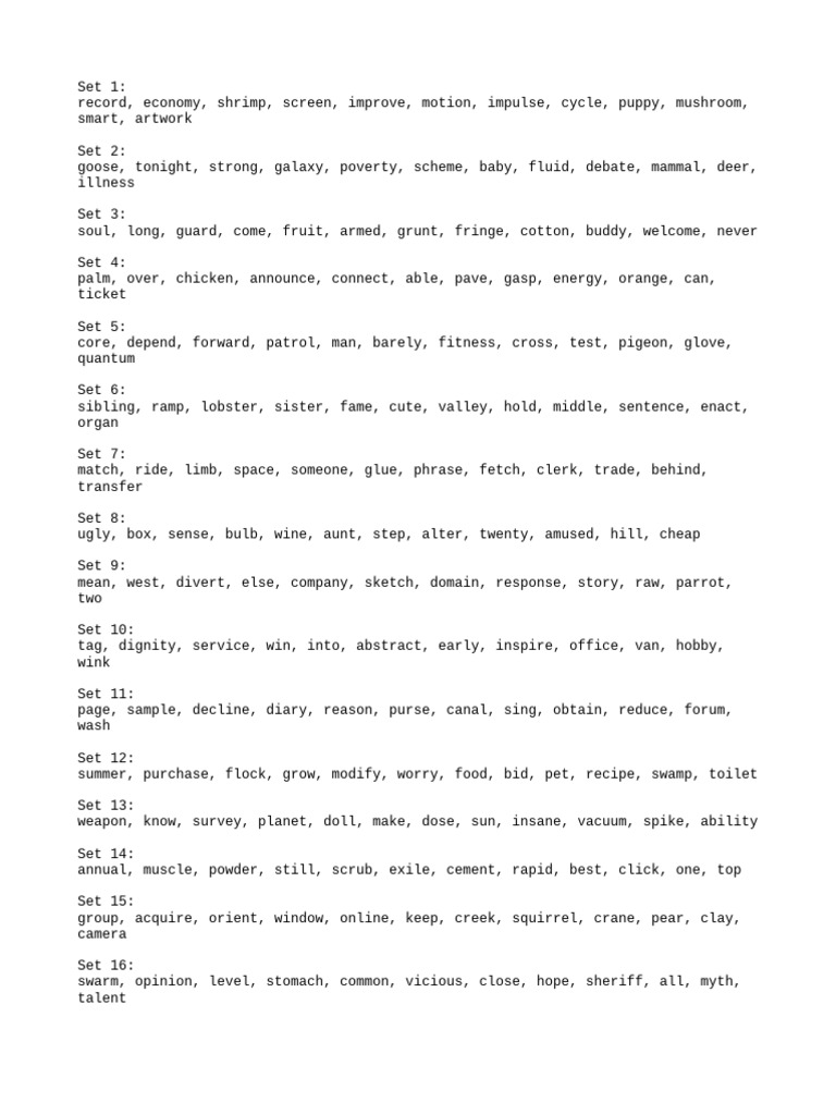 Word Sets 12 Each | PDF