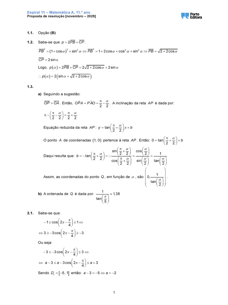 Resolução Matemática 11.º Ano - Espiral 11 | PDF | Geometria Analítica ...