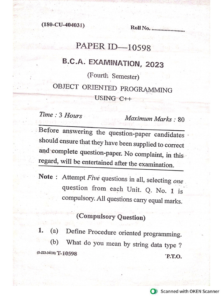 OOPs Using C 4th Sem 2023 Gu, Universitynotes | PDF