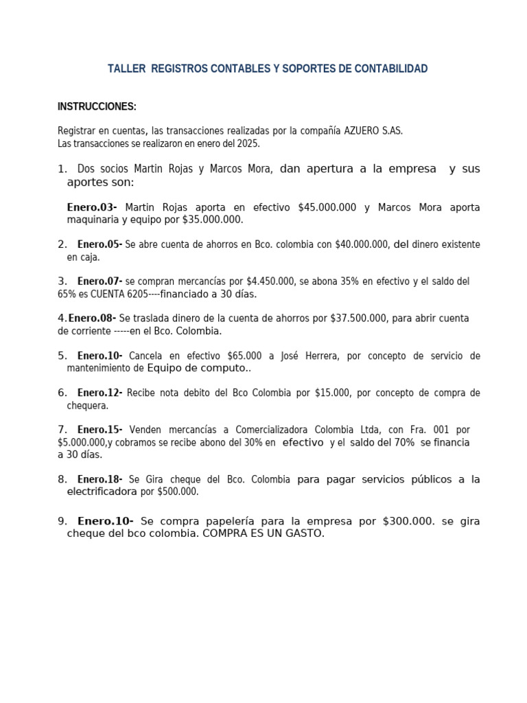 Taller Registros Contables Con Cuentas T. | PDF