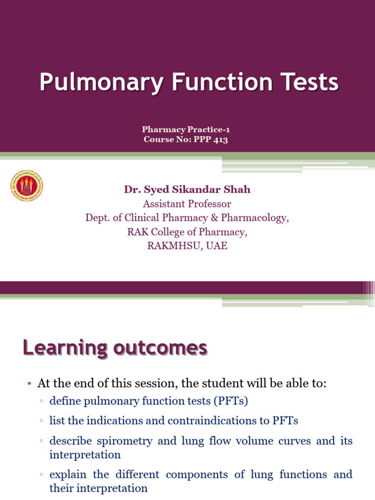 Lecture 8. Pulmonary Function Tests | PDF | Lung | Exhalation