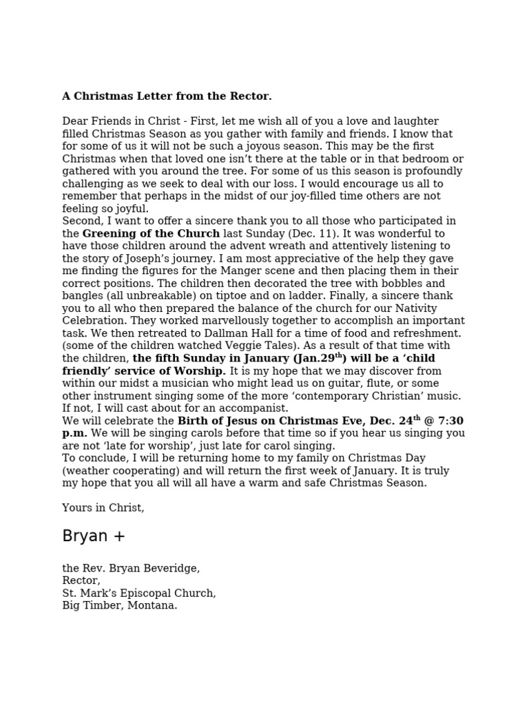 Christmas Letter from the Rector | PDF | Christmas | December Observances
