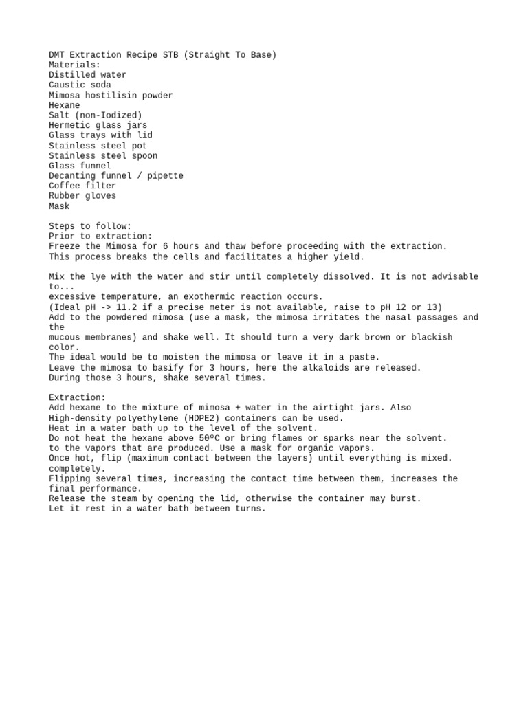 DMT Extraction STB Method Guide | PDF | Sodium Hydroxide | Solubility