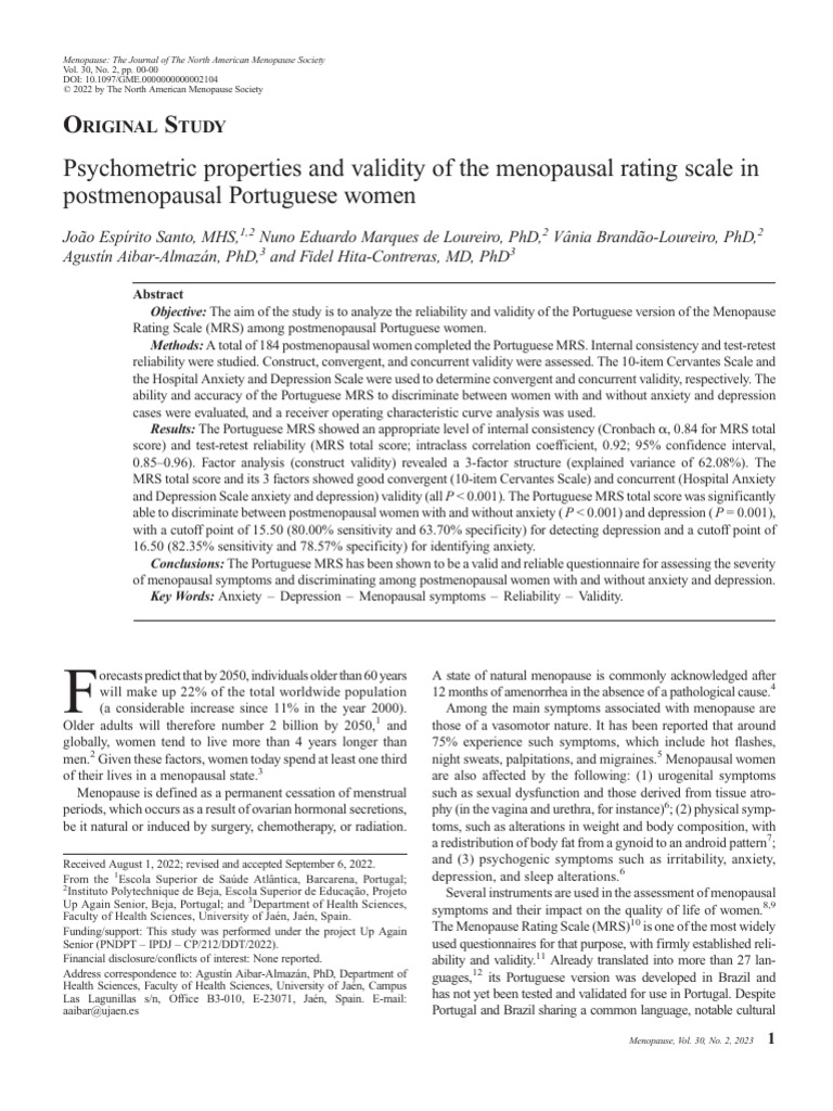 Psychometric Properties and Validity of The Menopause Rating Scale in ...