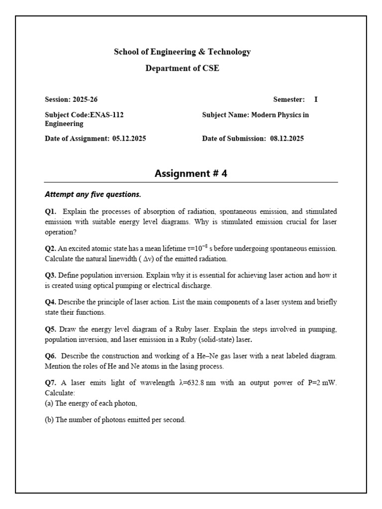 Modern Physics in Engineering Assignment | PDF